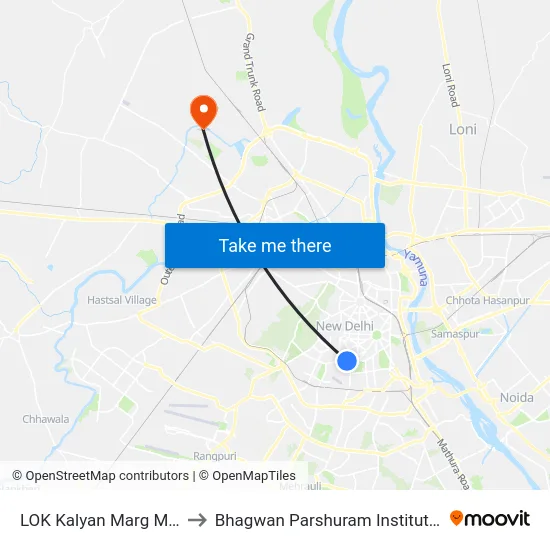 LOK Kalyan Marg Metro Station to Bhagwan Parshuram Institute Of Technology map