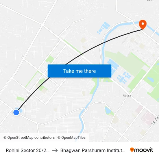 Rohini Sector 20/21 Crossing to Bhagwan Parshuram Institute Of Technology map