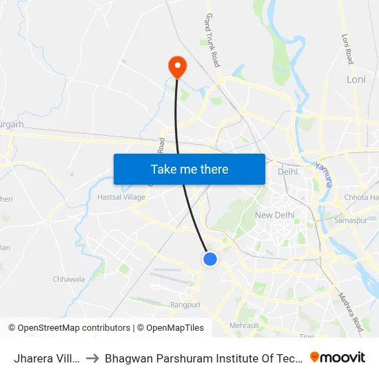 Jharera Village to Bhagwan Parshuram Institute Of Technology map