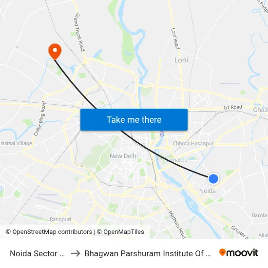 Noida Sector 10/21 to Bhagwan Parshuram Institute Of Technology map