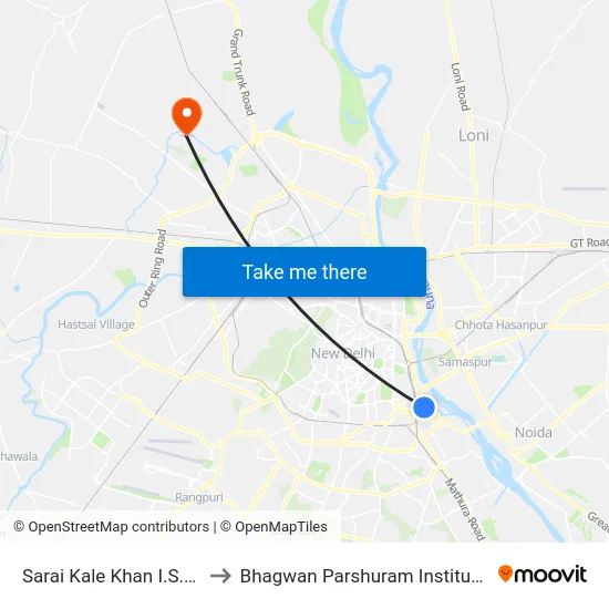 Sarai Kale Khan I.S.B.T Terminal to Bhagwan Parshuram Institute Of Technology map