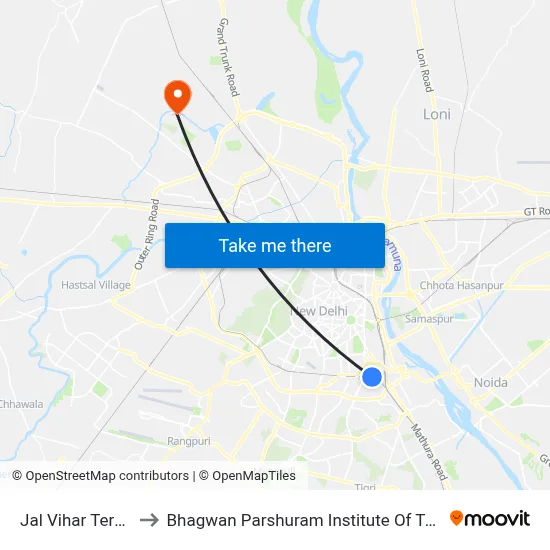 Jal Vihar Terminal to Bhagwan Parshuram Institute Of Technology map