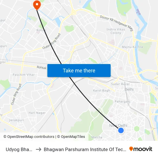 Udyog Bhawan to Bhagwan Parshuram Institute Of Technology map