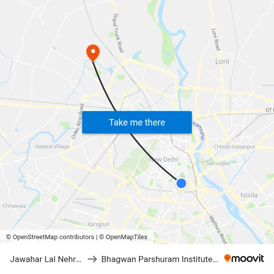 Jawahar Lal Nehru Stadium to Bhagwan Parshuram Institute Of Technology map