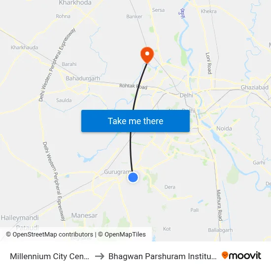 Millennium City Centre Gurugram to Bhagwan Parshuram Institute Of Technology map