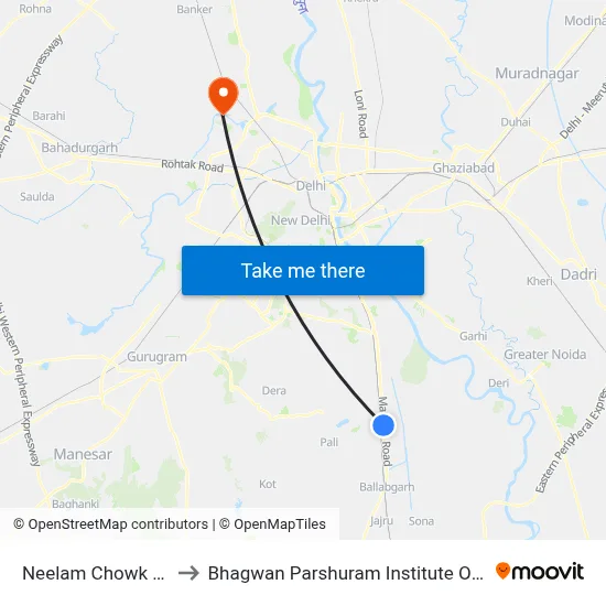 Neelam Chowk Ajronda to Bhagwan Parshuram Institute Of Technology map