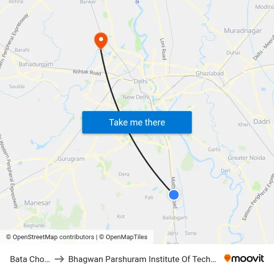 Bata Chowk to Bhagwan Parshuram Institute Of Technology map