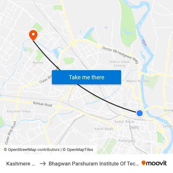Kashmere Gate to Bhagwan Parshuram Institute Of Technology map