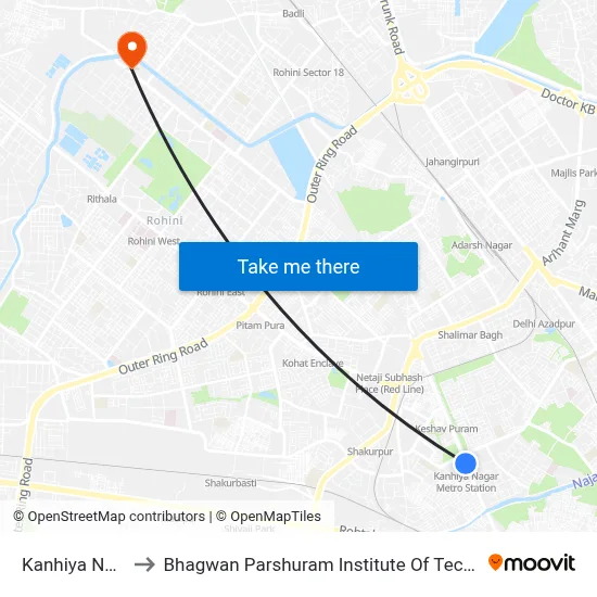 Kanhiya Nagar to Bhagwan Parshuram Institute Of Technology map
