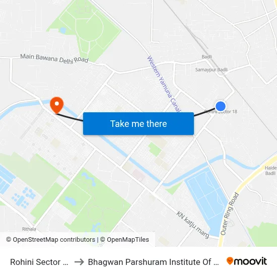 Rohini Sector 18, 19 to Bhagwan Parshuram Institute Of Technology map