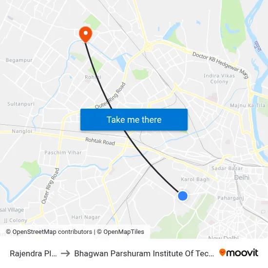 Rajendra Place to Bhagwan Parshuram Institute Of Technology map