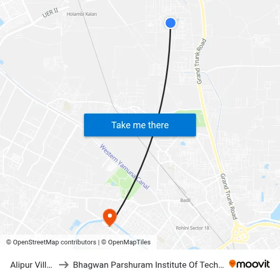 Alipur Village to Bhagwan Parshuram Institute Of Technology map