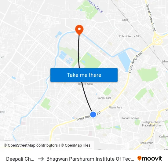 Deepali Chowk to Bhagwan Parshuram Institute Of Technology map