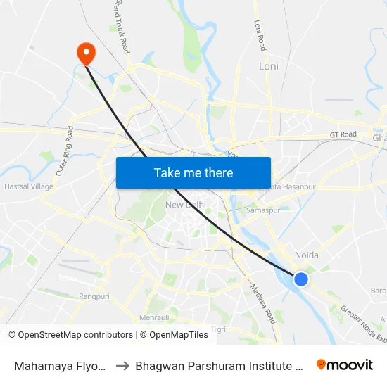 Mahamaya Flyover West to Bhagwan Parshuram Institute Of Technology map
