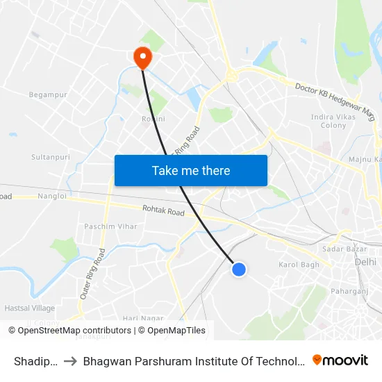 Shadipur to Bhagwan Parshuram Institute Of Technology map