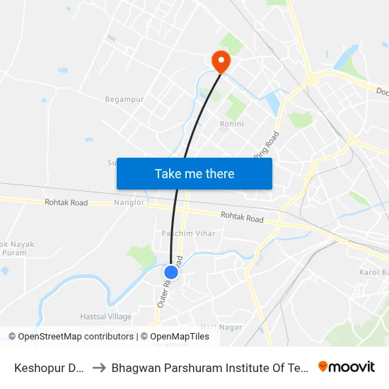 Keshopur Depot to Bhagwan Parshuram Institute Of Technology map