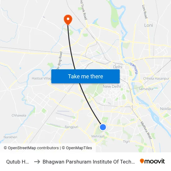 Qutub Hotel to Bhagwan Parshuram Institute Of Technology map