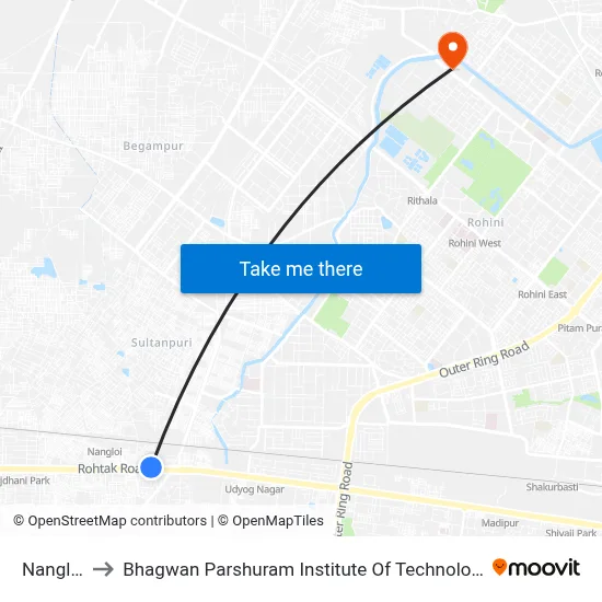 Nangloi to Bhagwan Parshuram Institute Of Technology map