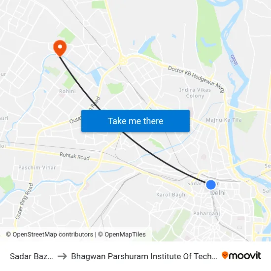Sadar Bazaar to Bhagwan Parshuram Institute Of Technology map
