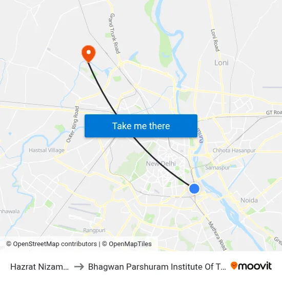 Hazrat Nizamuddin to Bhagwan Parshuram Institute Of Technology map