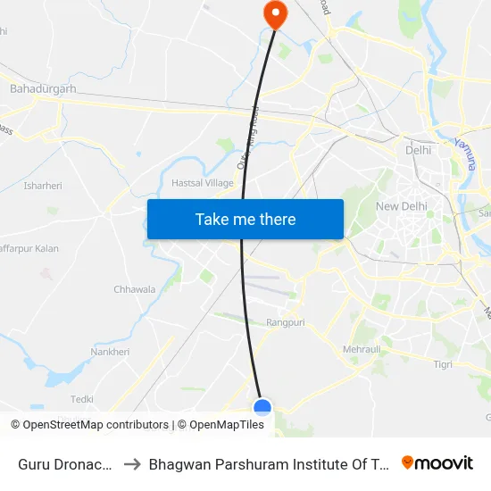 Guru Dronacharya to Bhagwan Parshuram Institute Of Technology map
