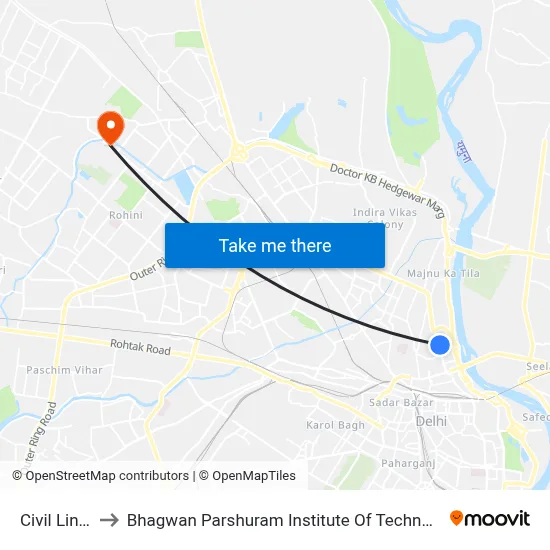 Civil Lines to Bhagwan Parshuram Institute Of Technology map