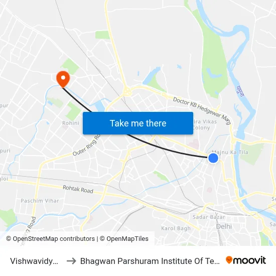 Vishwavidyalaya to Bhagwan Parshuram Institute Of Technology map