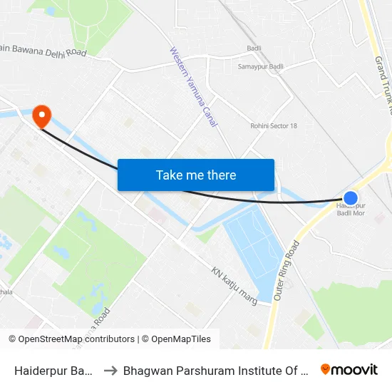 Haiderpur Badi Mor to Bhagwan Parshuram Institute Of Technology map