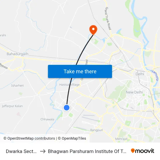 Dwarka Sector 11 to Bhagwan Parshuram Institute Of Technology map