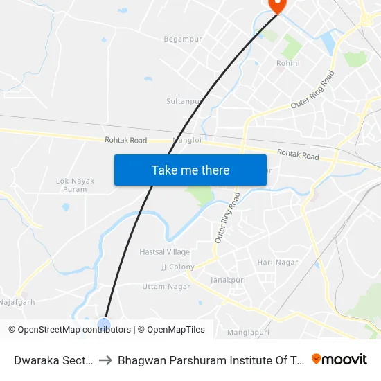 Dwaraka Sector 14 to Bhagwan Parshuram Institute Of Technology map