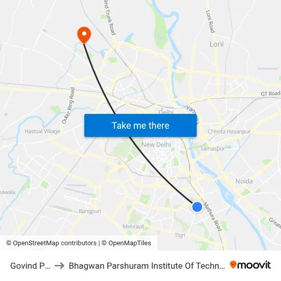 Govind Puri to Bhagwan Parshuram Institute Of Technology map