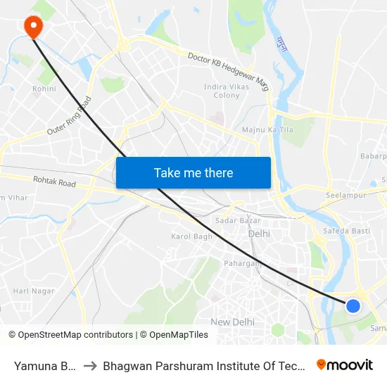 Yamuna Bank to Bhagwan Parshuram Institute Of Technology map