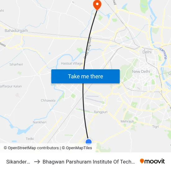 Sikanderpur to Bhagwan Parshuram Institute Of Technology map