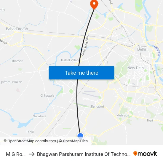 M G Road to Bhagwan Parshuram Institute Of Technology map