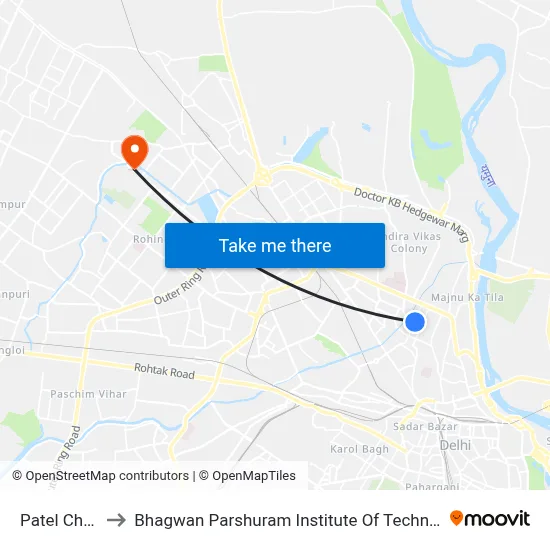 Patel Chest to Bhagwan Parshuram Institute Of Technology map