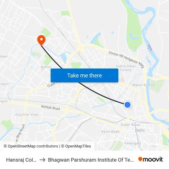 Hansraj College to Bhagwan Parshuram Institute Of Technology map