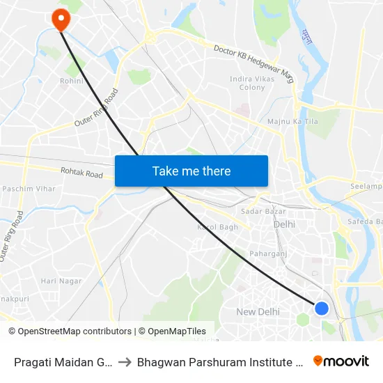 Pragati Maidan Gate No.5 to Bhagwan Parshuram Institute Of Technology map