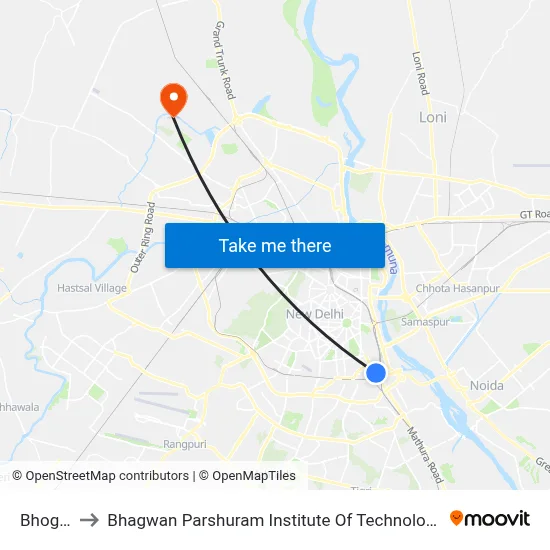 Bhogal to Bhagwan Parshuram Institute Of Technology map