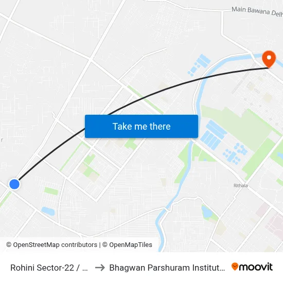 Rohini Sector-22 / 24 Crossing to Bhagwan Parshuram Institute Of Technology map