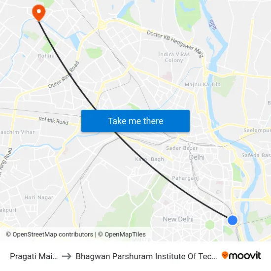 Pragati Maidan to Bhagwan Parshuram Institute Of Technology map