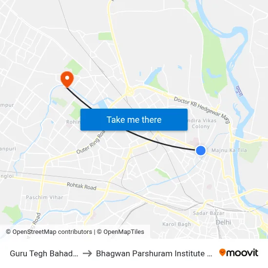 Guru Tegh Bahadur Nagar to Bhagwan Parshuram Institute Of Technology map