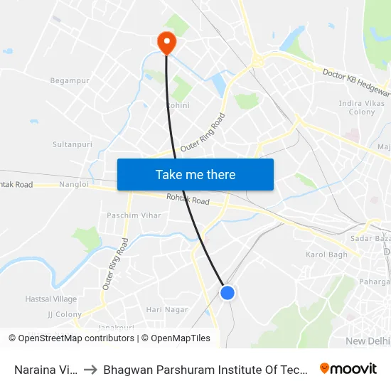 Naraina Vihar to Bhagwan Parshuram Institute Of Technology map