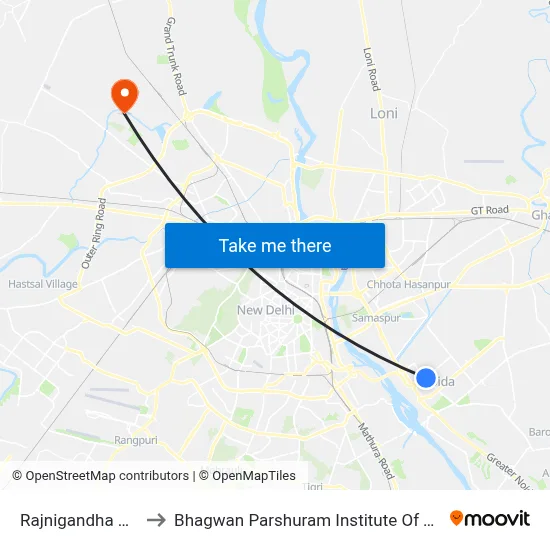 Rajnigandha Chowk to Bhagwan Parshuram Institute Of Technology map