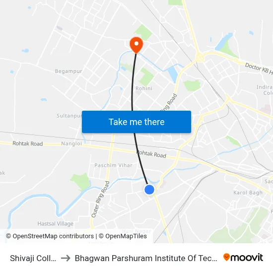 Shivaji College to Bhagwan Parshuram Institute Of Technology map