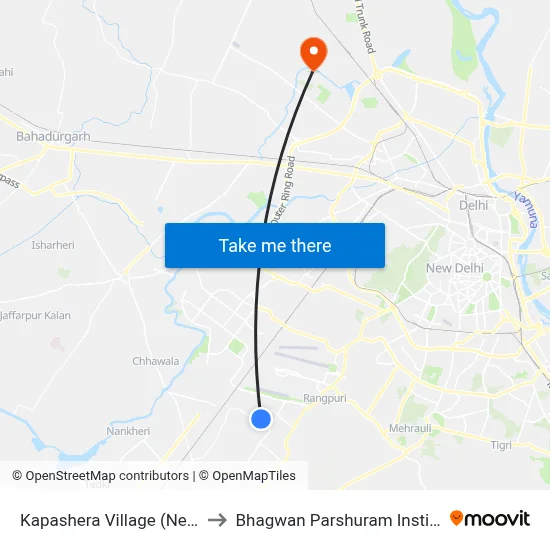 Kapashera Village (Near Oberoi Farms) to Bhagwan Parshuram Institute Of Technology map