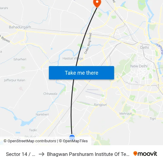 Sector 14 / I.D.C to Bhagwan Parshuram Institute Of Technology map