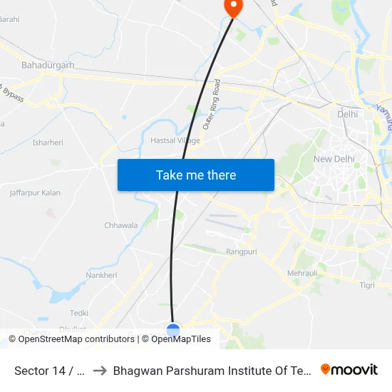 Sector 14 / I.D.C to Bhagwan Parshuram Institute Of Technology map