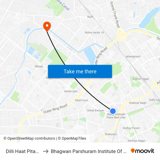 Dilli Haat Pitampura to Bhagwan Parshuram Institute Of Technology map