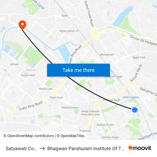 Satyawati College to Bhagwan Parshuram Institute Of Technology map