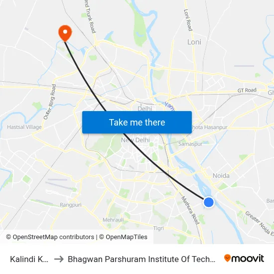 Kalindi Kunj to Bhagwan Parshuram Institute Of Technology map